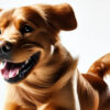 a happy dog playing on a white background cropped