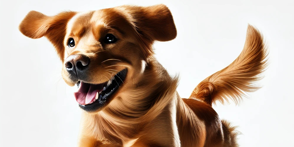 a happy dog playing on a white background cropped