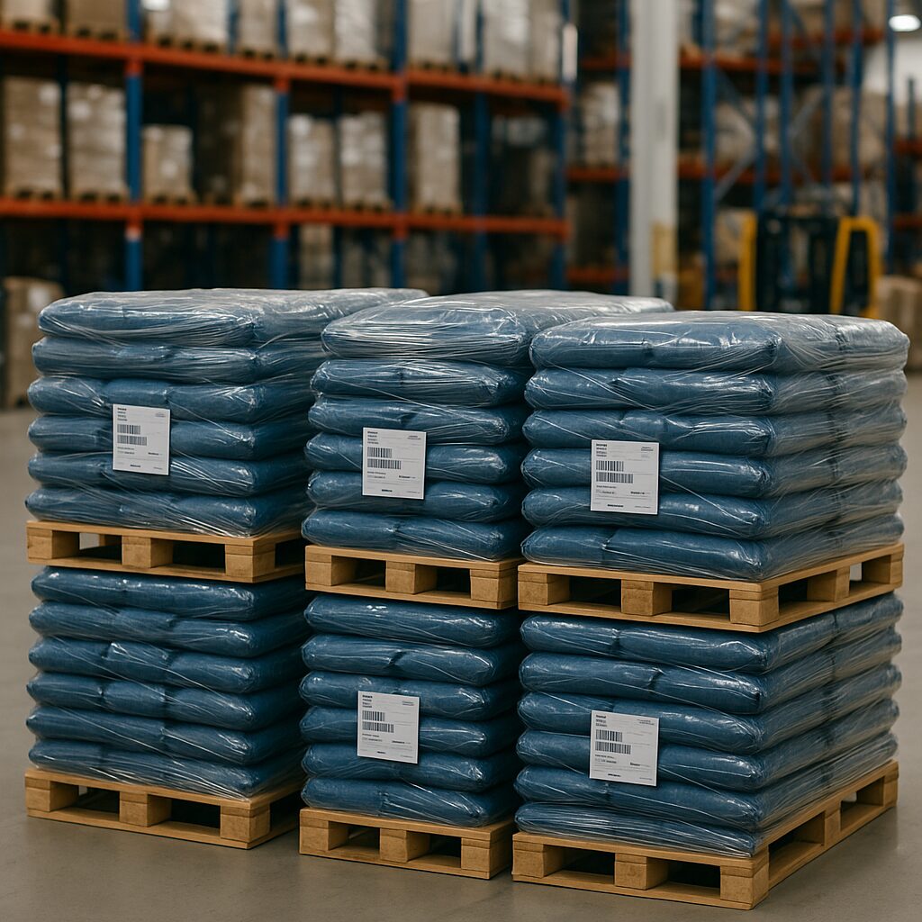 pet food pallets big bags in warehouse